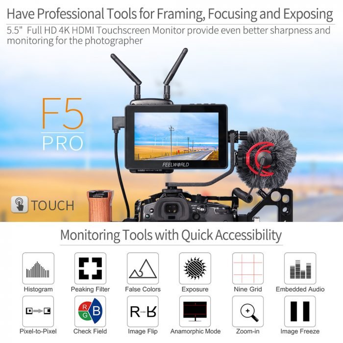 FEELWORLD F5 Pro V4 6 Inch Touch Screen DSLR Camera Field Monitor with 3D LUT 4K HDMI 5V Type-c - Image 4