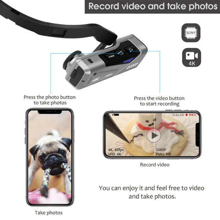 Ordro EP7 FPV Mini Head Wearable 4K Camera with Gimbal Stabilizer and Remote Controller - Image 6