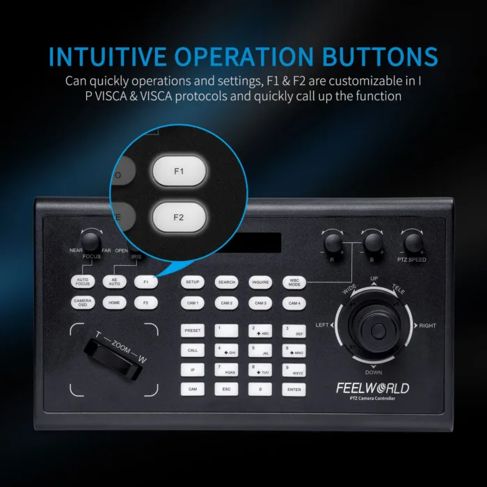 FEELWORLD KBC10 PTZ Camera Controller with Joystick and Keyboard Control PoE Supported Multiple Control and Network Protocol - Image 10