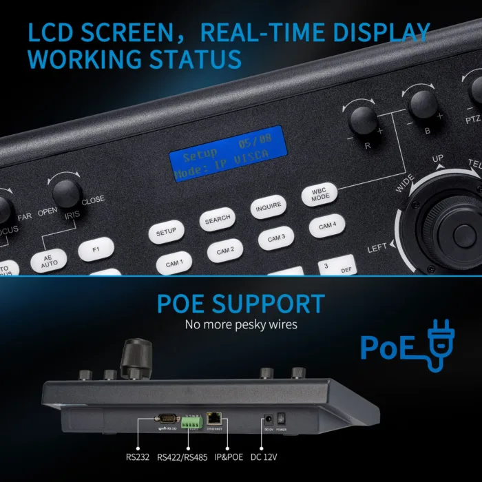 FEELWORLD KBC10 PTZ Camera Controller with Joystick and Keyboard Control PoE Supported Multiple Control and Network Protocol - Image 12