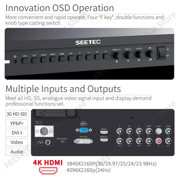 SEETEC P173-9HSD 17.3 Inch Broadcast Studio Monitor Desktop 1920x1080 3G SDI 4K HDMI AV YPbPr Aluminum Design - Image 3
