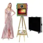 Xria Vintage Wooden Photo Booth with 15.6 inch Touch Screen Selfie Photobooth Compitable with DSLR Cameras for Weddings Parties anda Events