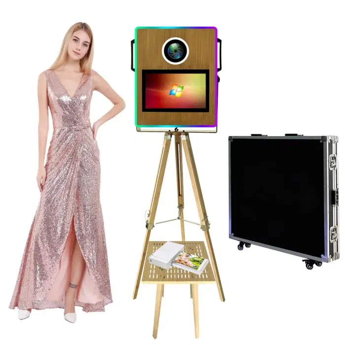 Xria Vintage Wooden Photo Booth with 15.6 inch Touch Screen Selfie Photobooth Compitable with DSLR Cameras for Weddings Parties anda Events - Image 1