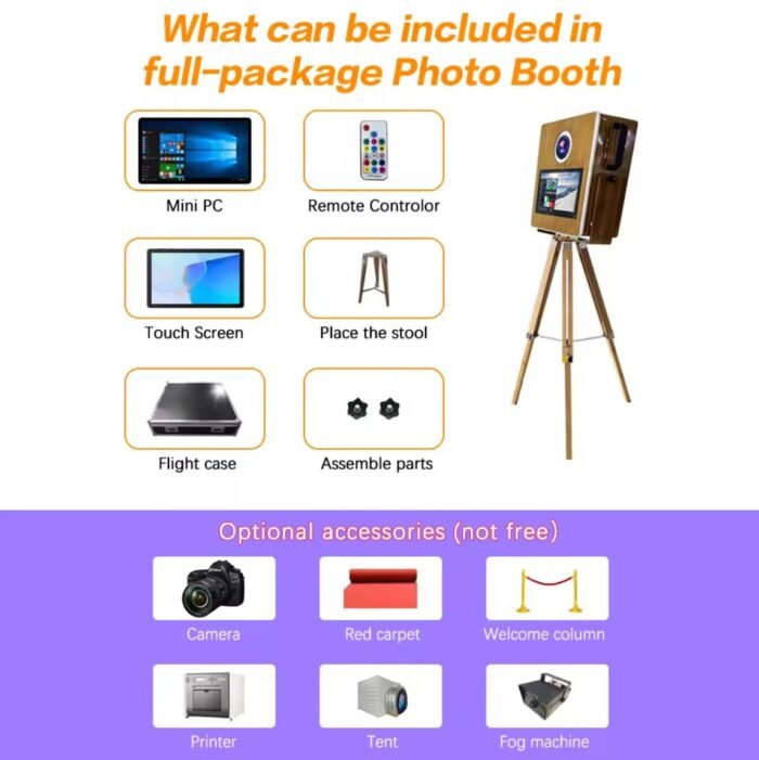 Xria Vintage Wooden Photo Booth with 15.6 inch Touch Screen Selfie Photobooth Compitable with DSLR Cameras for Weddings Parties anda Events - Image 5