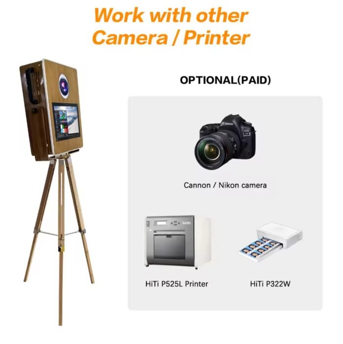 Xria Vintage Wooden Photo Booth with 15.6 inch Touch Screen Selfie Photobooth Compitable with DSLR Cameras for Weddings Parties anda Events - Image 4