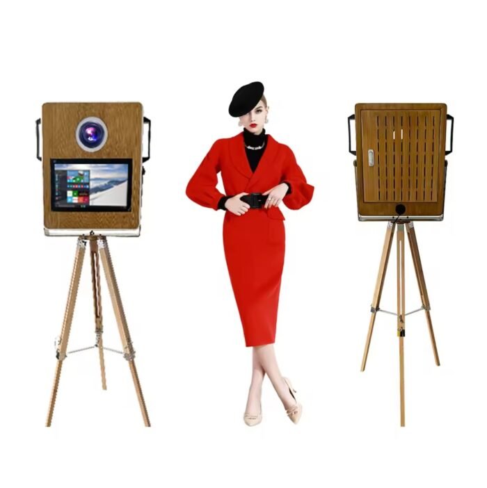 Xria Vintage Wooden Photo Booth with 15.6 inch Touch Screen Selfie Photobooth Compitable with DSLR Cameras for Weddings Parties anda Events - Image 3