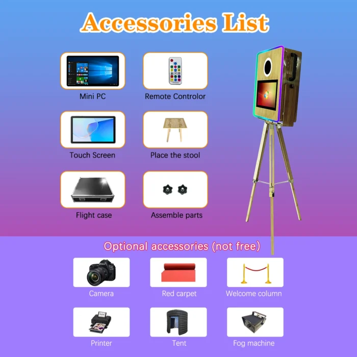 Xria Vintage Wooden Photo Booth with 15.6 inch Touch Screen Selfie Photobooth Compitable with DSLR Cameras for Weddings Parties anda Events - Image 9
