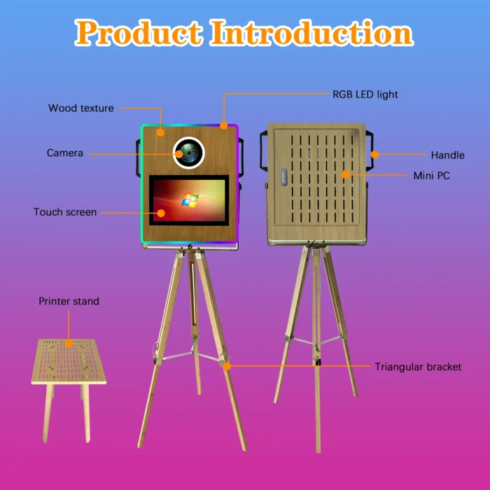 Xria Vintage Wooden Photo Booth with 15.6 inch Touch Screen Selfie Photobooth Compitable with DSLR Cameras for Weddings Parties anda Events - Image 7