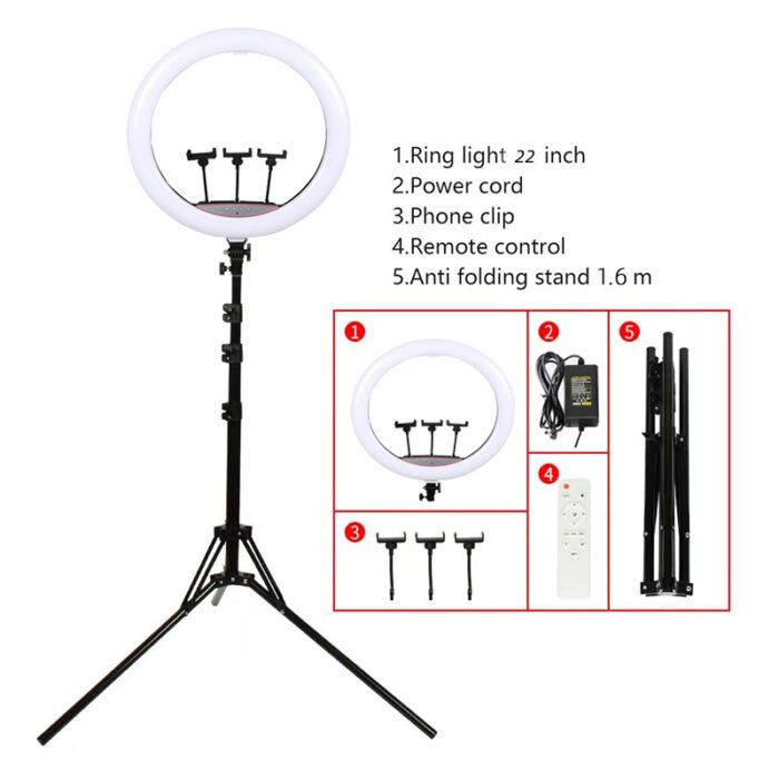 LJJ-22 Ring Light 22 Inch Dimmable ringlight With Tripod Stand And Remote For Vlogging And Taking Photos - Image 4